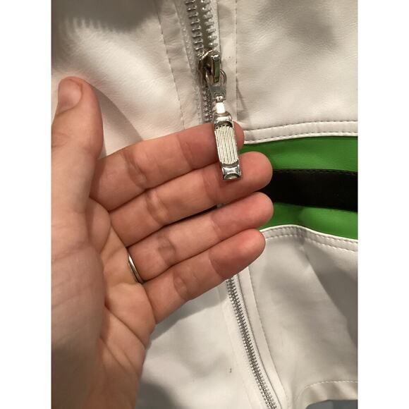 Vtg Express Womens Cropped Jacket Size Small S White Green Y2K Britney Rave Punk - Picture 10 of 14